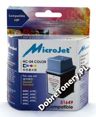 Tusz zamiennik nr 49, HC-04 do HP DeskJet 600 610C 615C 630C 640C 656C 660C 670C 690C 694C 695C 697C, pasuje zamiast HP 51649NE 51649AE Color, 23 ml Tusz zamiennik nr 49, HC-04 do HP DeskJet 600 610C 615C 630C 640C 656C 660C 670C 690C 694C 695C 697C, pasuje zamiast HP 51649NE 51649AE Color, 23 ml