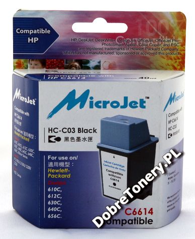 Tusz zamiennik nr 20, HC-C03 do HP DeskJet 610 610C 610CL 612C 630C 632C 640C 642C 648C 656C, pasuje zamiast HP C6614NE C6614DE Black, 40 ml Tusz zamiennik nr 20, HC-C03 do HP DeskJet 610 610C 610CL 612C 630C 632C 640C 642C 648C 656C, pasuje zamiast HP C6614NE C6614DE Black, 40 ml