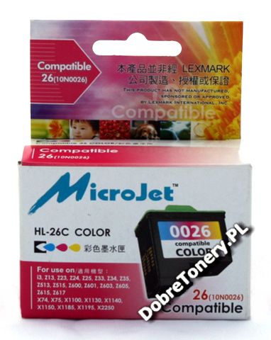 Tusz zamiennik nr 26 27, HL-26C do Lexmark Z13 Z23 Z24 Z25 Z33 Z34 Z35 Z513 Z515 Z517, pasuje zamiast Lexmark 010N0026E Color, 350 stron Tusz zamiennik nr 26 27, HL-26C do Lexmark Z13 Z23 Z24 Z25 Z33 Z34 Z35 Z513 Z515 Z517, pasuje zamiast Lexmark 010N0026E Color, 350 stron
