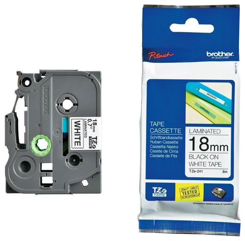 Taśma Brother biała z czarnym nadrukiem TZE241= TZ241 18 mm Taśma Brother biała z czarnym nadrukiem TZE241= TZ241 18 mm